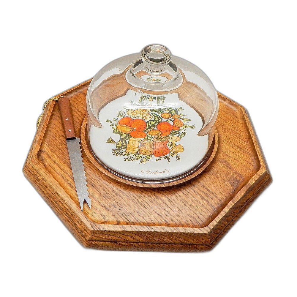 Goodwood MCM Octagonal Wood Fruit Cheese Cracker Board Dome Knife Taiwan